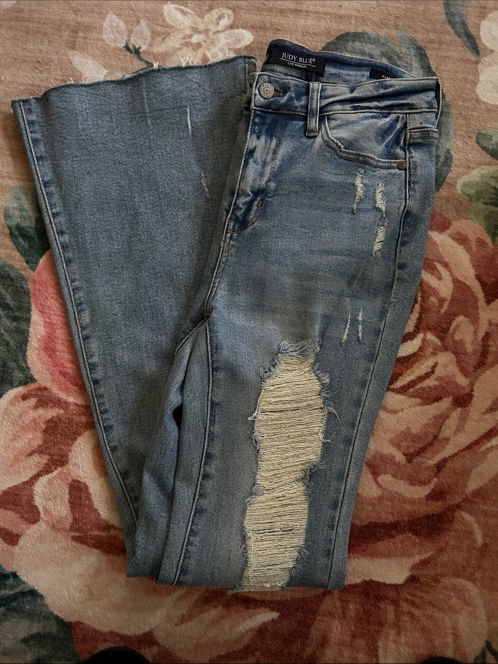 Judy Blue Mid Wash Distressed Flare Jeans